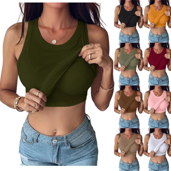 Women Built-in Bra Tank Tops Sleeveless Casual Shirts Racerback Ribbed Fitted Tank Tops,Deep Red XXL