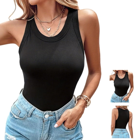 Women Built-in Bra Tank Tops Sleeveless Casual Shirts Racerback Ribbed Fitted Tank Tops