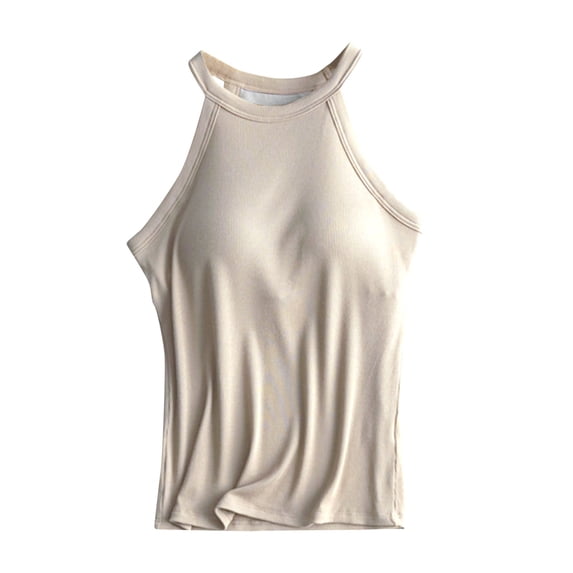 Women Built-in Bra Tank Tops Summer Tank Tops Womens Camisole Tank Tops Pleated Tank Top Fitted Tank Tops Womens Spaghetti Strap Tank Top Sleeveless Shirts Beige L