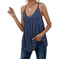 thumbnail image 1 of Women Bulid in Bra Casual Flowy Adjustable Spaghetti Strap Tank Top Navy Blue XL, 1 of 9
