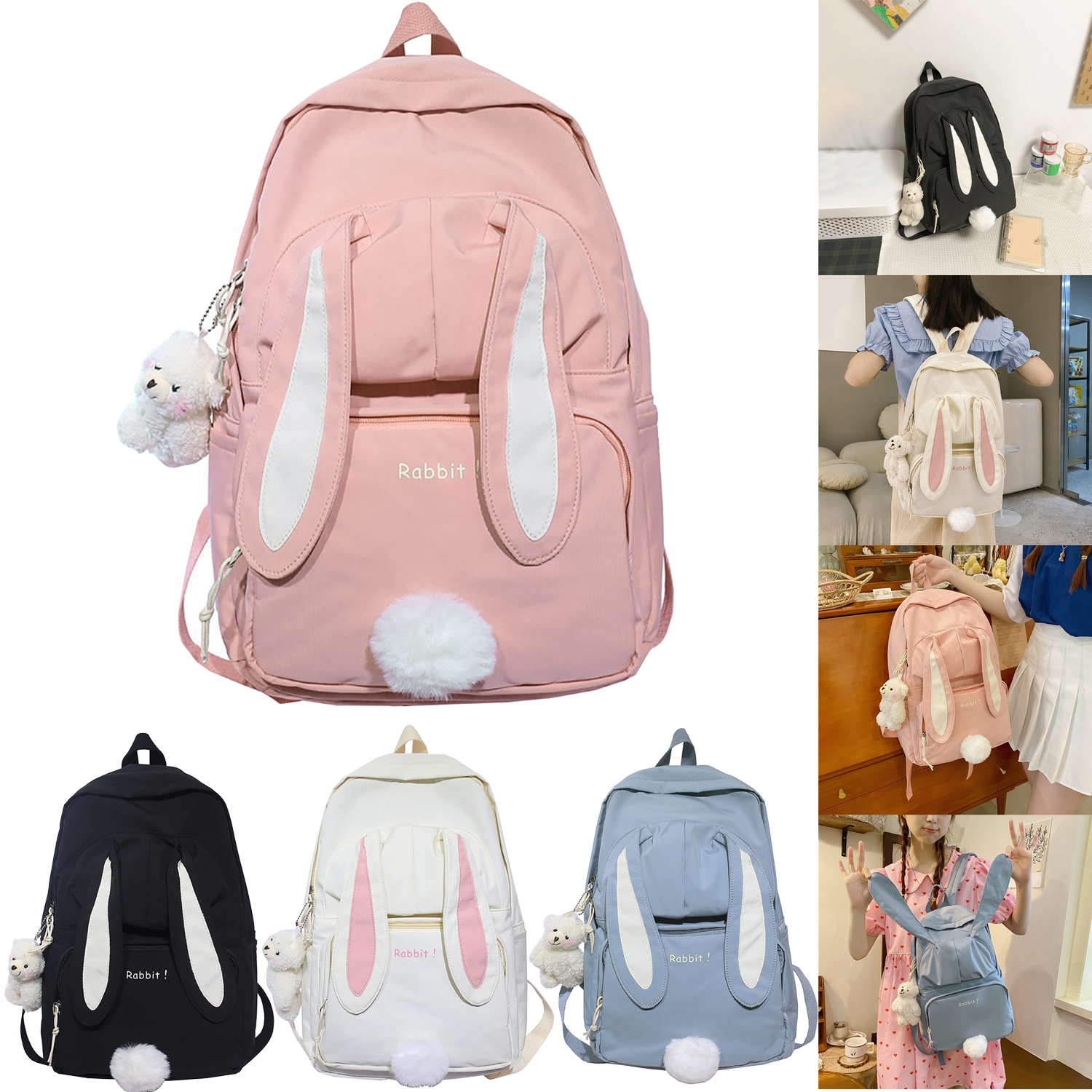 Women Bunny Backpack Rabbit Ear Backpack Casual School Bag for Girls(Black)