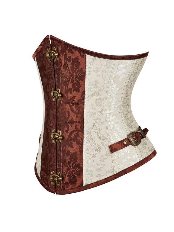 Women Burlesque Underbust Bustier Corset Top Brown XL