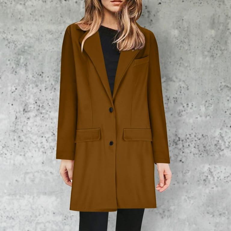 Women Business Attire Solid Winter Coat Women Color Long Sleeve Winter Coat Single Breasted Cardigan Womens Coats Suit Winter Jackets For Women Fall Coats For Women Coat Top Walmart