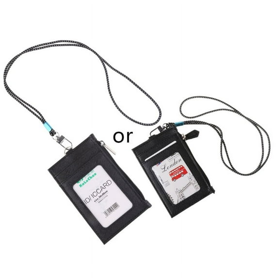 Women Business Card Holder Wallet Men PU Leather ID Cards Holders Case Neck Strap Lanyard Ladies Fashion Mini Slim Wallets