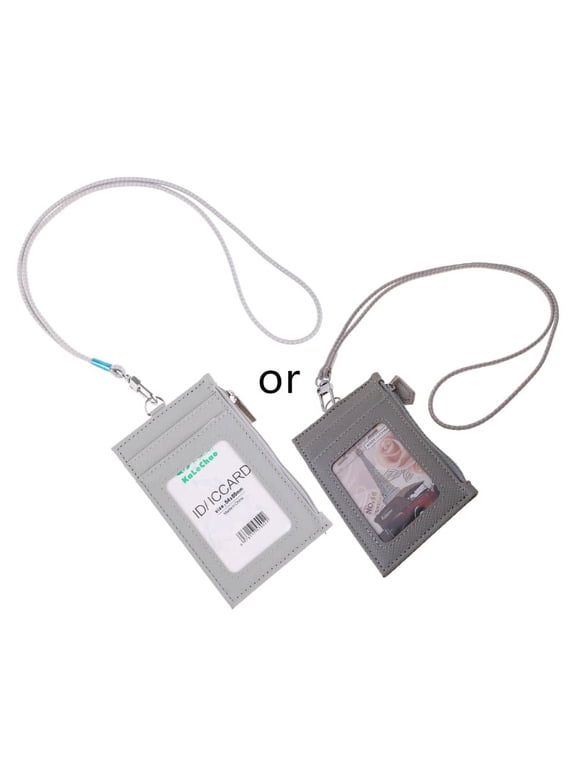 Women Business Card Holder Wallet Men PU Leather ID Cards Holders Case Neck Strap Lanyard Ladies Fashion Mini Slim Wallets