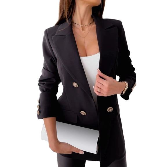 Women Business Casual Blazer Long Sleeve Lapel Open Front Suit Jacket Work Blazer with Pockets Black S