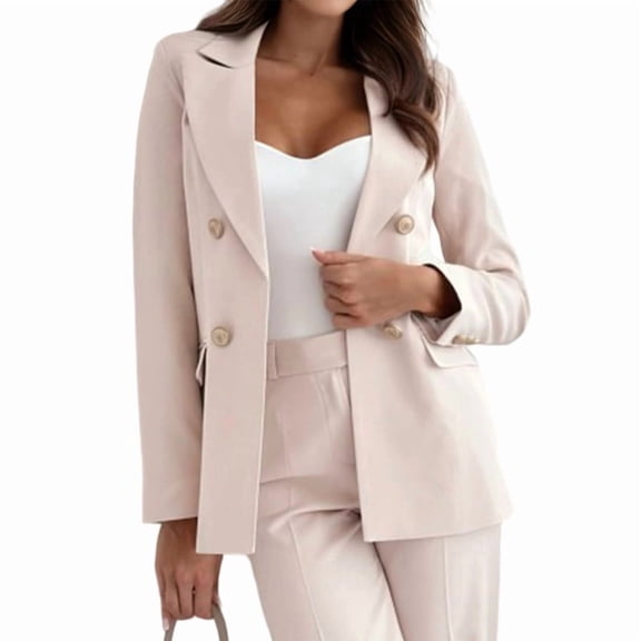 Women Business Casual Blazer Long Sleeve Lapel Open Front Suit Jacket Work Blazer with Pockets Khaki XL