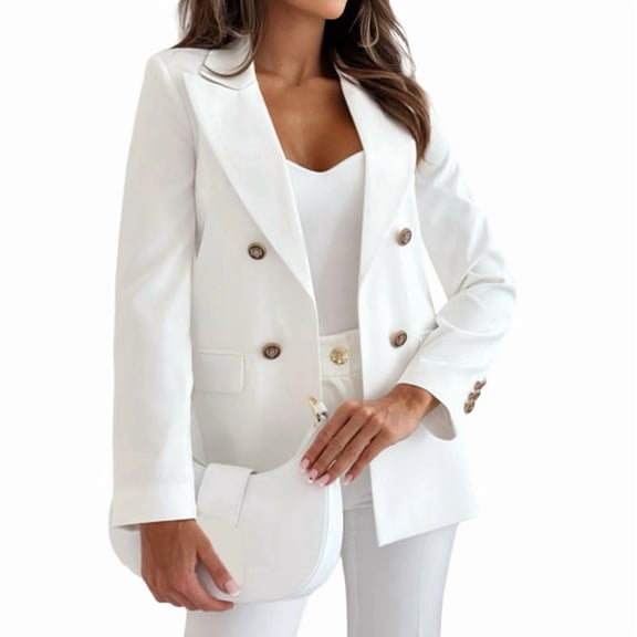 Women Business Casual Blazer Long Sleeve Lapel Open Front Suit Jacket Work Blazer with Pockets White S