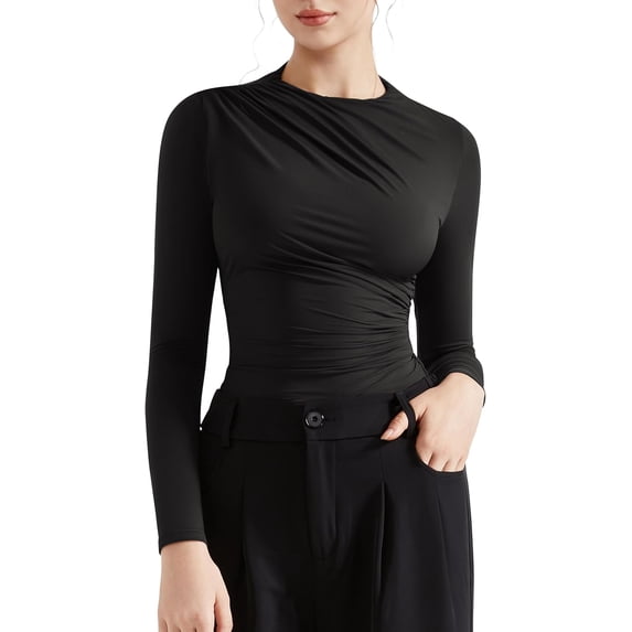 Women Business Casual Long Sleeve Tops Double Lined Basic T Shirts