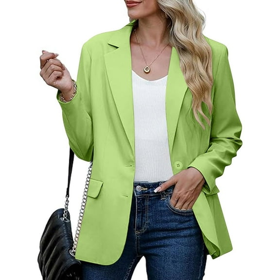 Women Business Casual Open Front Long Sleeve Work Lapel Collar Buttons Coats Short Cardigan