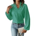 thumbnail image 1 of Women Business Casual Ruffle Long Sleeve Tops V Neck Shirts Work Solid Clothes Green S, 1 of 6