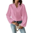 thumbnail image 1 of Women Business Casual Ruffle Long Sleeve Tops V Neck Shirts Work Solid Clothes Pink XL, 1 of 6