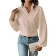 thumbnail image 1 of Women Business Casual Ruffle Long Sleeve Tops V Neck Shirts Work Solid Clothes  S, 1 of 6