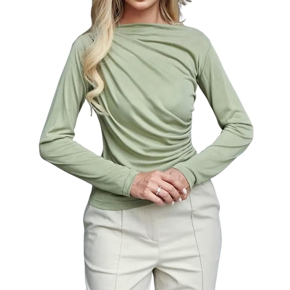 Women Business Casual Top Peplum Cinched Should Long Sleeve Blouse Grass Green L