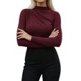 thumbnail image 1 of Women Business Casual Top Peplum Cinched Should Long Sleeve Blouse Wine Red XL, 1 of 7