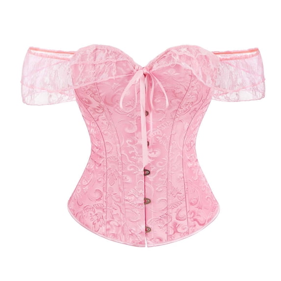 Women Bustier Corset Top Floral Lace Wrapped Cincher Lingerie Overbust Party Halloween Costume
