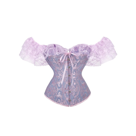Women Bustier Corset Top Floral Lace Wrapped Cincher Lingerie Overbust Party Halloween Costume