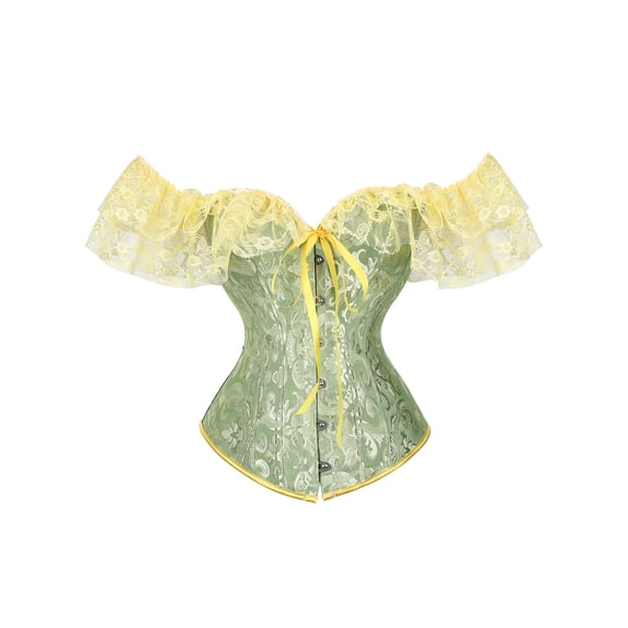 Women Bustier Corset Top Floral Lace Wrapped Cincher Lingerie Overbust Party Halloween Costume