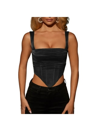 ELLACCI Women's Mesh Bustier Crop Top Push Up Corset Tops Bra Black X-Small  at  Women's Clothing store