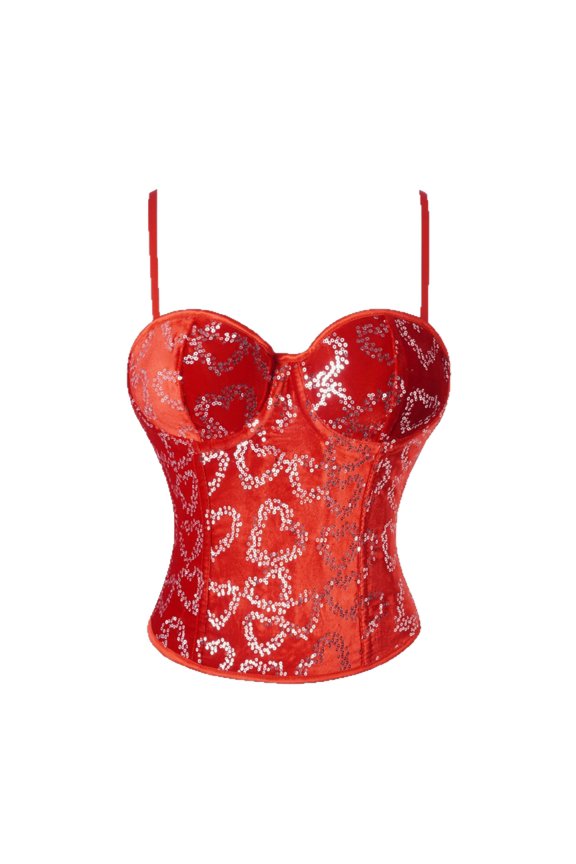 Women Bustier Red Tight Bone Bra with Built-in Padding, Push Up Shaping Bustier for Inner and Outer Wear Slimming