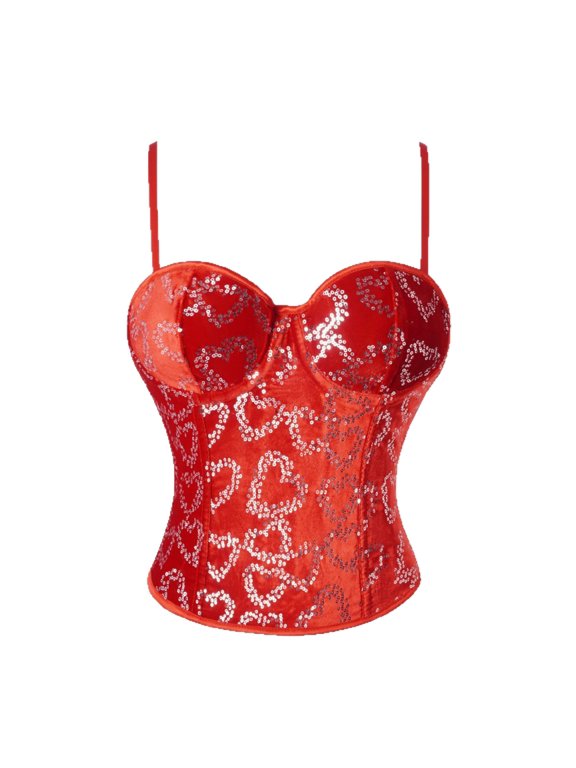 Women Bustier Red Tight Bone Bra with Built-in Padding, Push Up Shaping Bustier for Inner and Outer Wear Slimming