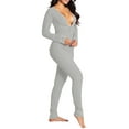 thumbnail image 1 of Women Butt Button Back Flap Jumpsuit Pajamas Onesies V-Neck Long Sleeve Bodysuit Rompers, 1 of 6