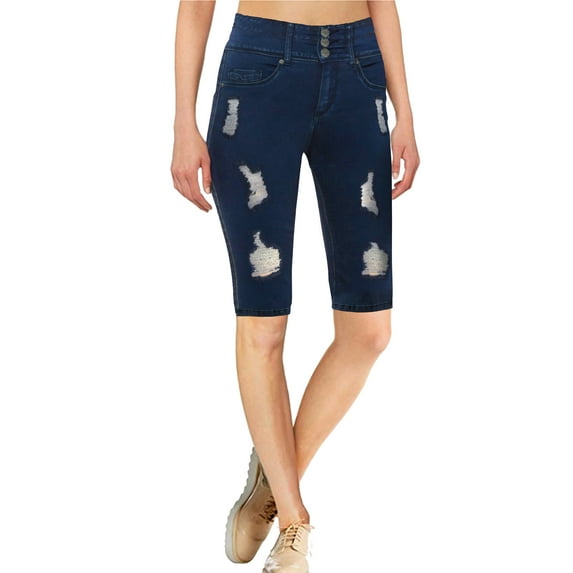 Women Butt Lift 3 Button High Wide Waist Bermuda Short
