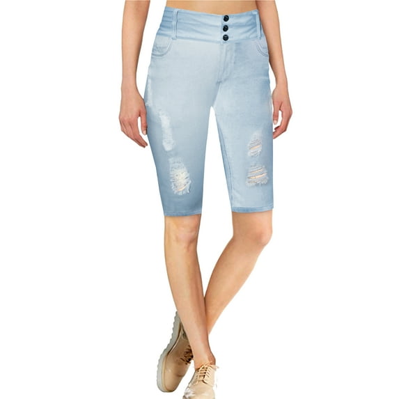 Women Butt Lift 3 Button High Wide Waist Bermuda Short