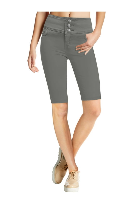 Women Butt Lift 3 Button High Wide Waist Bermuda Short