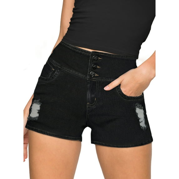 Women Butt Lift 3 Button High Wide Waist Stretch Denim Short