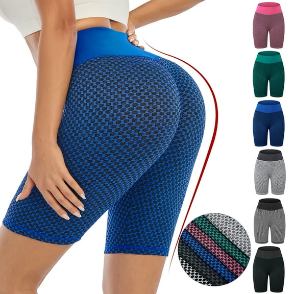 Women Butt Lift Workout Shorts Textured High Waist Scrunch Booty Yoga Shorts Honeycomb Tummy Control Biker Shorts for Women
