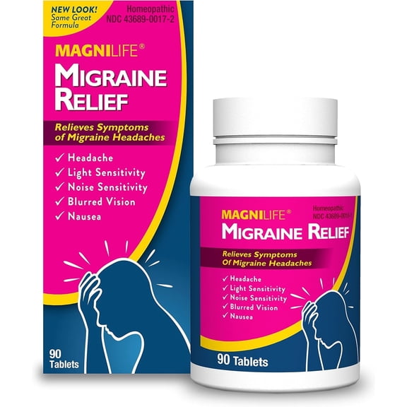 MagniLife Migraine Relief, Relieve Headache, Ease Light & Noise Sensitivity, & Blurred Vision, 90 Tablets