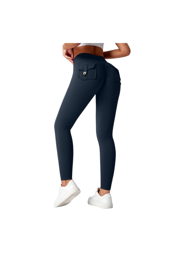 Women Butt Lifting Yoga Leggings, High Waist Tummy Control Back Pockets, Versatile for Gym Yoga Casual Activities Navy M
