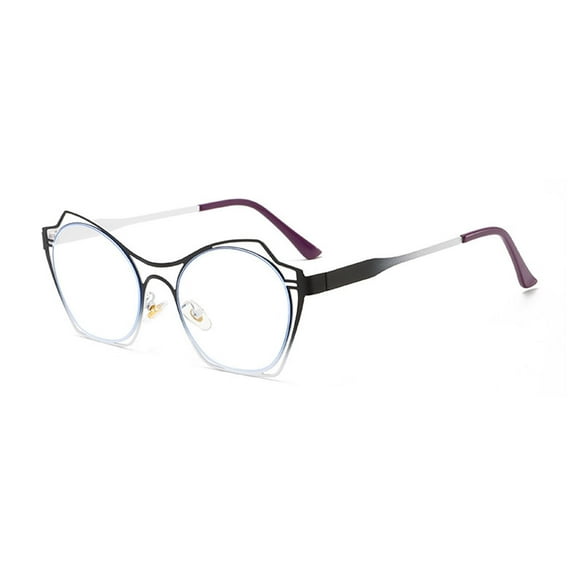 Women Butterfly Oversized Metal Eyeglasses Frame, Anti-blue Light Fashion Black and White Glasses Frame 50-14-140mm