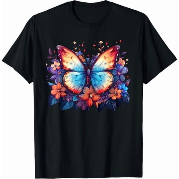 Women Butterfly with Flowers Aesthetic Butterfly T-Shirt Summer Casual Butterflies Flower Print Pure Cotton Tops