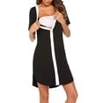 thumbnail image 1 of Women Button Down Breastfeeding Nightgown,Short Sleeve Round Neck Maternity Sleepshirt Pregnancy Loungewear Hospital Gown,Below Hip Nursing Sleep Dress Labor and Delivery Gown,S-XXL Black, 1 of 9
