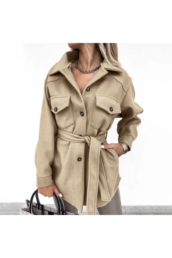 Women Button Down Coat Mid-Long Trench Coat With Belt Outwear Women Full Zip Sweater Womens Workout Jacket Jacket Long Women Winter Coats for Women without Hood Maternity Anorak Women Zip up Texas