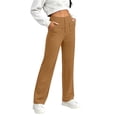 thumbnail image 1 of Women Button Decor Elastic High Waist Wide Leg Pants, Loose Casual Solid Trousers, Daily Street Lounge Pants with Side Pockets Khaki L(L), 1 of 7