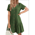 thumbnail image 1 of Women Button Down Dress Loose Summer Cotton Linen Dress Ruffle Hem Casual Dress Short Sleeve Tunic Dress, 1 of 6