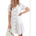 thumbnail image 1 of Women Button Down Dress Loose Summer Cotton Linen Dress Ruffle Hem Casual Dress Short Sleeve Tunic Dress, 1 of 6