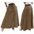 thumbnail image 1 of Women Button Down Maxi Skirts High Waist A-Line Pleated Long Skirts with Pockets Brown M, 1 of 7