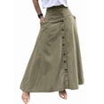 thumbnail image 1 of Women Button Down Maxi Skirts High Waist A-Line Pleated Long Skirts with Pockets Green M, 1 of 7