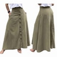 thumbnail image 1 of Women Button Down Maxi Skirts High Waist A-Line Pleated Long Skirts with Pockets Green S, 1 of 7
