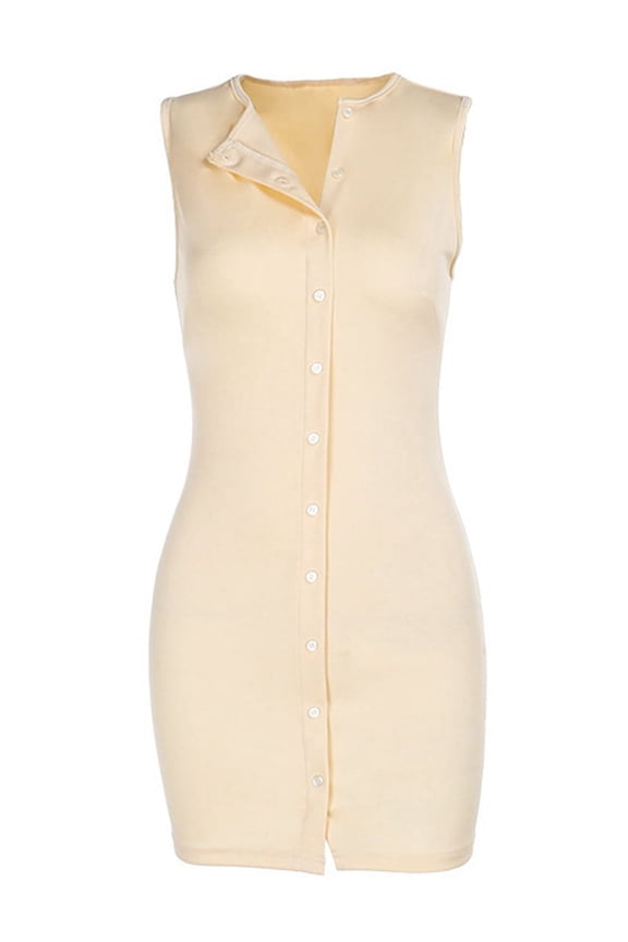 Women Button Down Ribbed Summer Tank Dress Button Up Open Front Rib Shirt Sleeveless Slim Dressy Top Fashion Yellow L