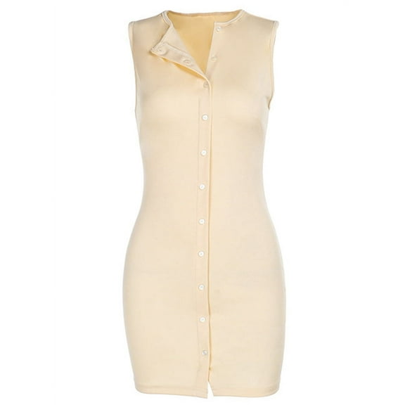 Women Button Down Ribbed Summer Tank Dress Button Up Open Front Rib Shirt Sleeveless Slim Dressy Top Fashion Yellow M
