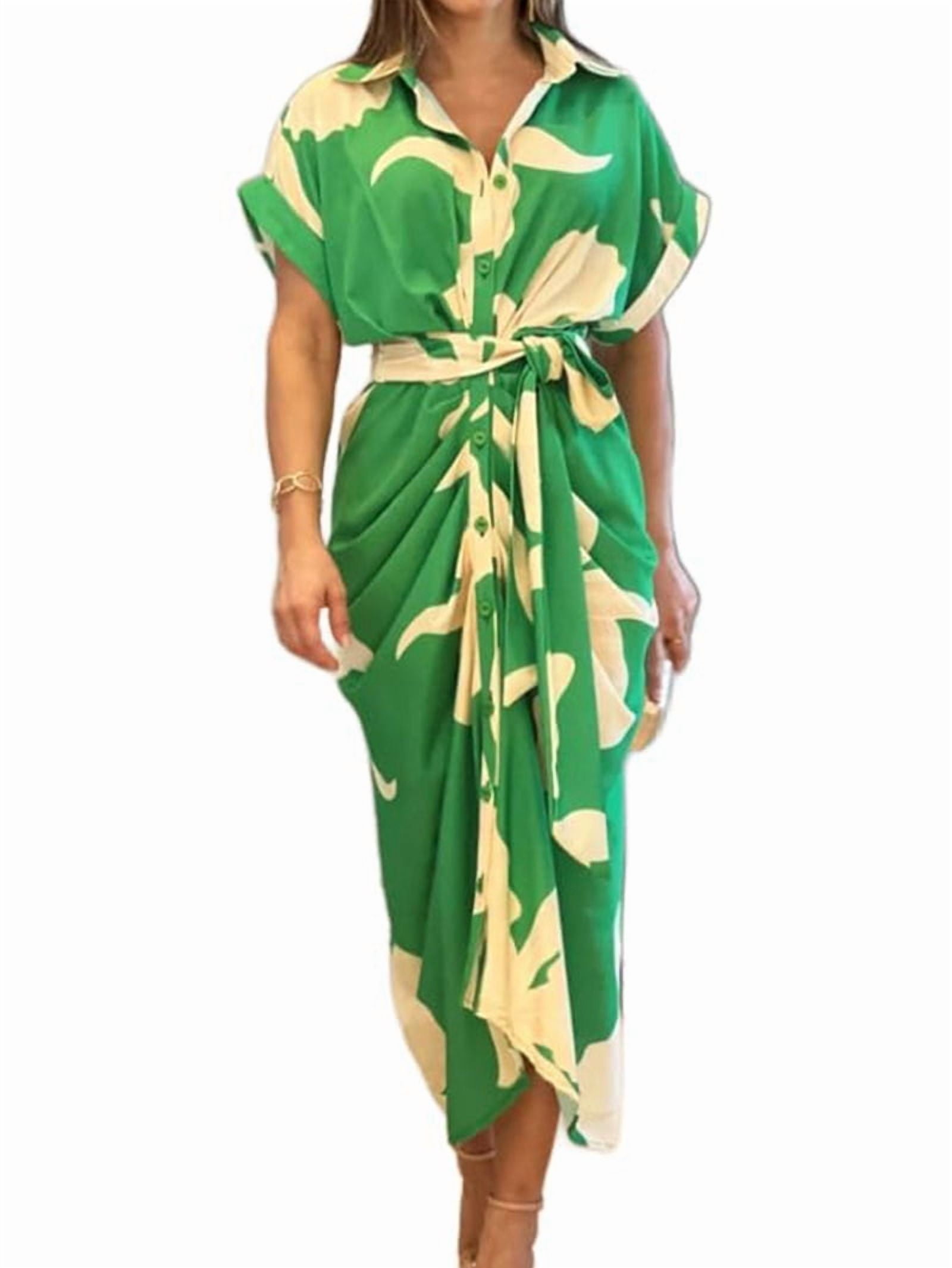 green ruched button dress Women's Ruched Shirt Dress in Green size 0