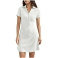 thumbnail image 1 of Women Button Down Shirt Dress Short Sleeve Collared Mini Dress Casual Summer Polo Dresses Work Office Lounge Outfits, 1 of 2