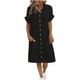 thumbnail image 1 of Women Button Down Shirt Dress Summer Short Sleeve Collared Dresses Casual Loose Midi Dress with Pockets, 1 of 7