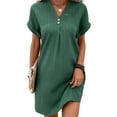 thumbnail image 1 of Women Button Down Shirt Dresses Summer Cotton Linen Dress V-Neck Mini Dress Casual Short Sleeve Loose Tunic Dresses Green XXL, 1 of 5