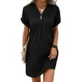 thumbnail image 1 of Women Button Down Shirt Dresses Summer Cotton Linen Dress V-Neck Mini Dress Casual Short Sleeve Loose Tunic Dresses Black XXL, 1 of 5